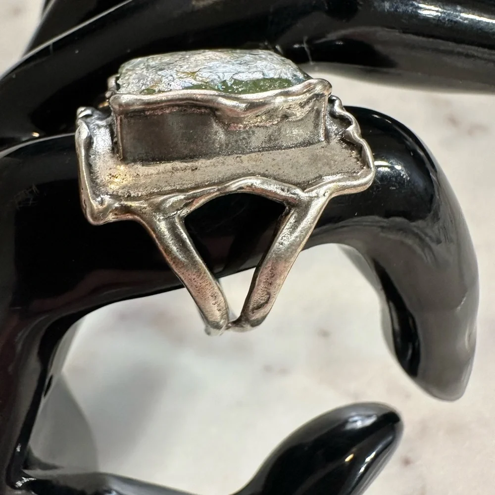 Vintage PZ Israel Sterling Silver and Roman Glass size 11 925